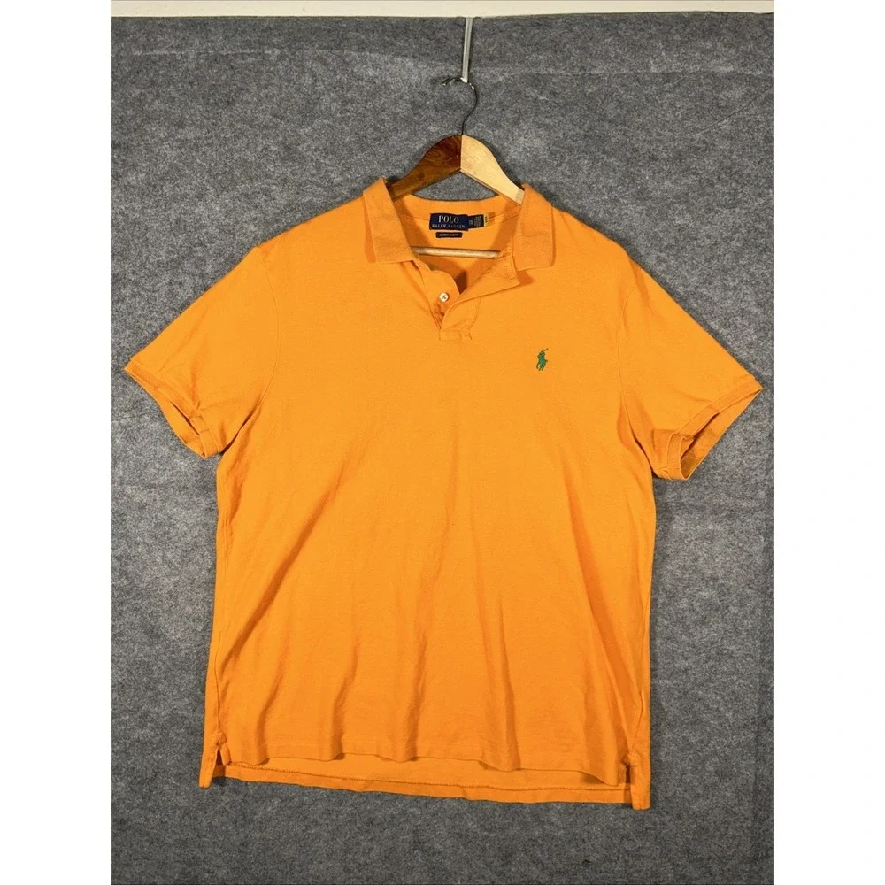 Polo‎ Ralph Lauren Polo Shirt Mens 2XL Orange Green Pony Short Sleeve Golf *